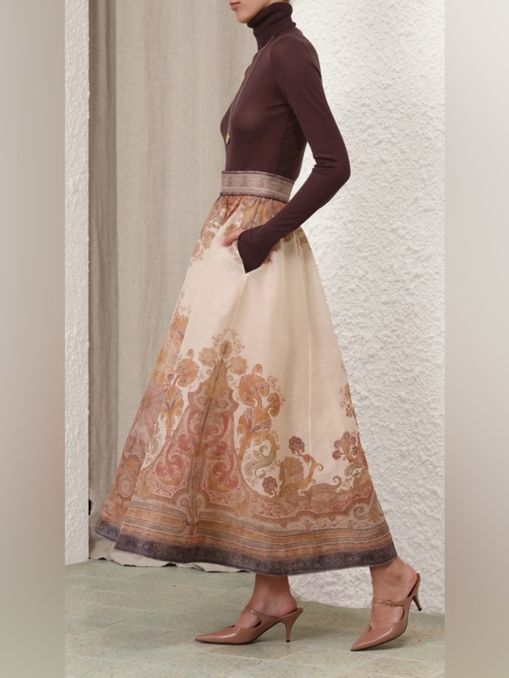NWT $1,150 Zimmermann Illustration Maxi Skirt Cream Paisley Motif Size AU 2 US 8 - Picture 3 of 16